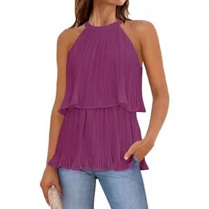 Halter-Neck Tiered Chiffon Blouse Sz S